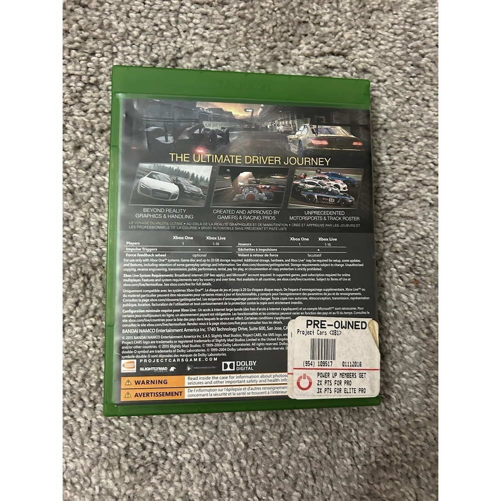 Project Cars (Xbox One) CIB With Manual Disc Near Mint - Picture 2 of 3